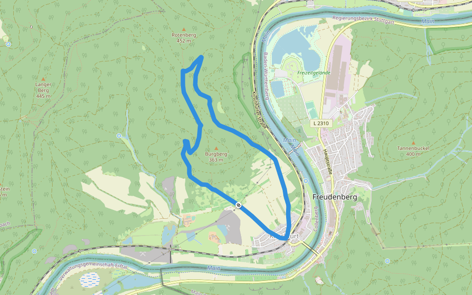 Burgberg-Ausblick walking route map in Collenberg