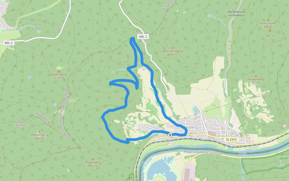 Wald und Wiesen walking route map in Collenberg