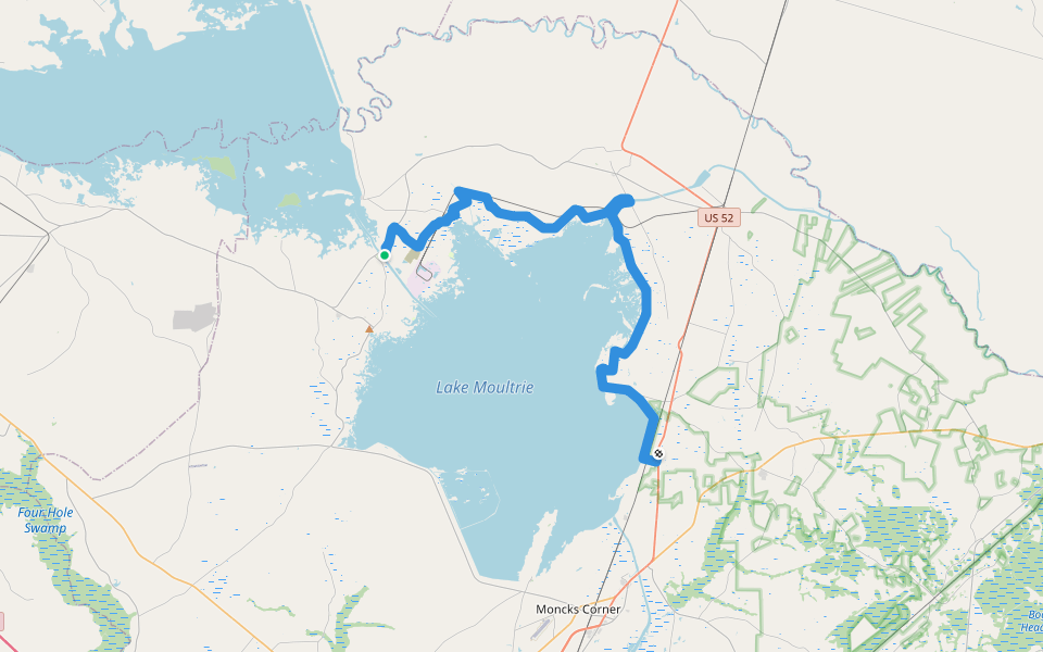 Palmetto Trail: Lake Moultrie Passage walking route map in Cross