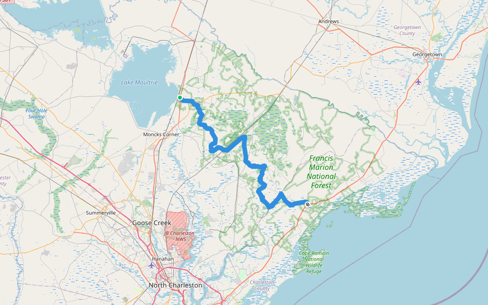 Palmetto Trail: Swamp Fox Passage walking route map in Bonneau
