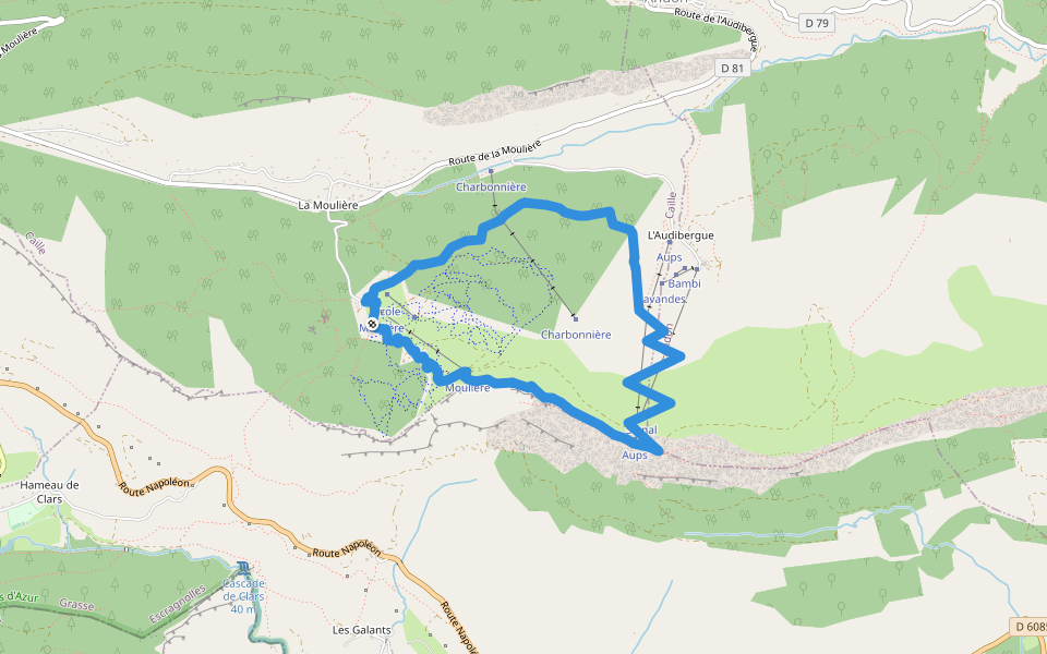Montagne de l'Audibergue walking route map in Caille