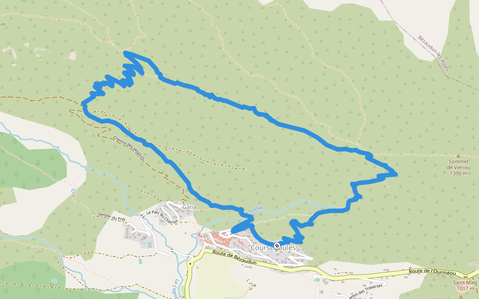 Circuit du Viériou walking route map in Coursegoules