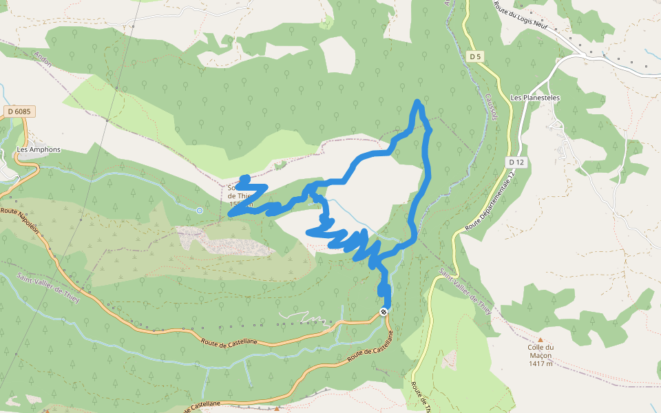 Montagne de Thiey walking route map in Saint-Vallier-de-Thiey