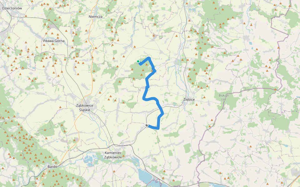 Las Bukowy - Starczów PKP walking route map in Cienkowice