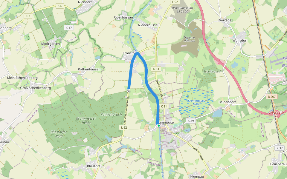 Stecknitz-Region (21 km) walking route map in Krummesse