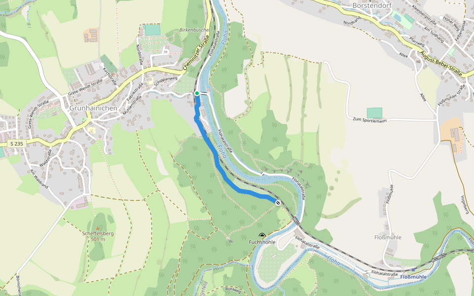 Flöhtalwanderweg walking route map in Grünhainichen