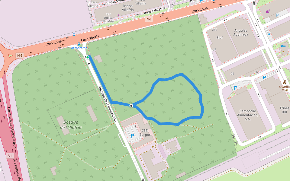 1: Bosque de Villafría walking route map in Burgos