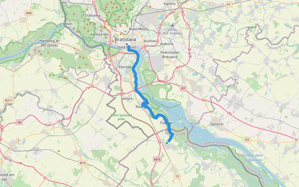 Svätojakubská cesta: Úsek Rajka (HU) – Bratislava walking route map in Rajka