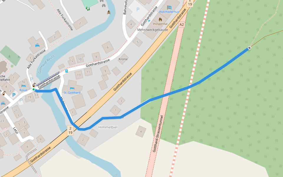 Hospental - St. Annawald walking route map in Hospental