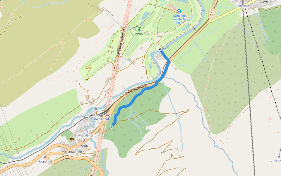 St. Annawald-Rüssenbiel walking route map in Hospental