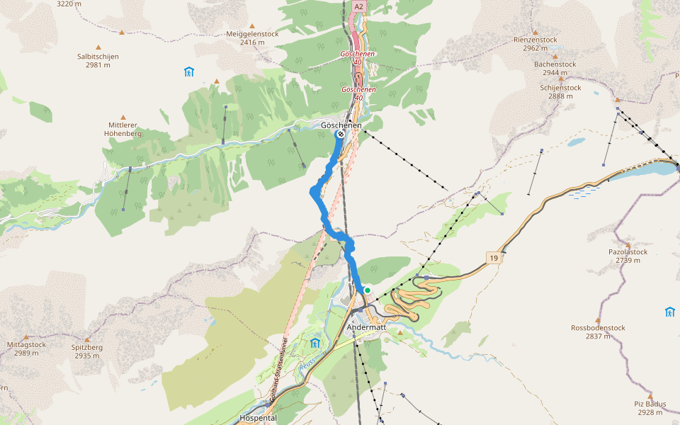 Andermatt-Göschenen walking route map in Andermatt