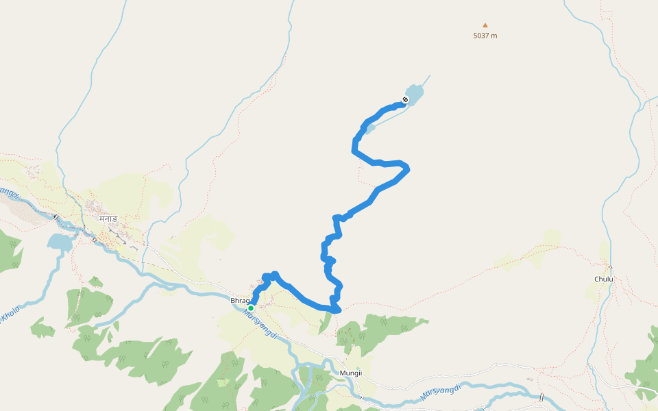 Ice Lake Trek walking route map in Bhraka