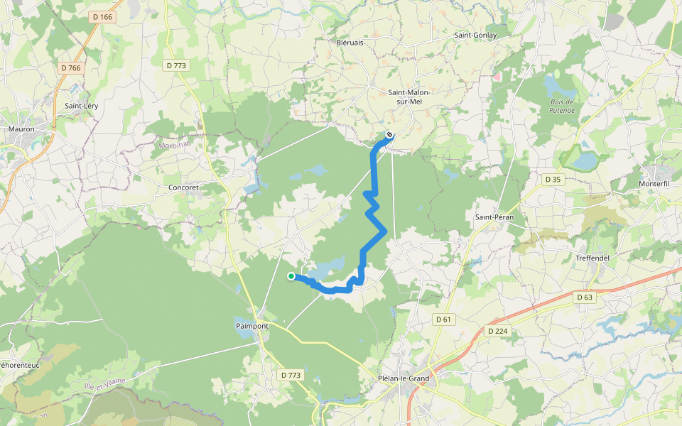 Tour de Brocéliande, variante 7 Chemins - Marette walking route map in Paimpont