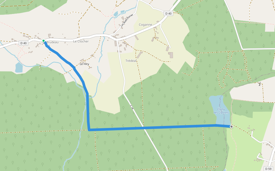 Tour de Brocéliande, variante Trudeau walking route map in Paimpont