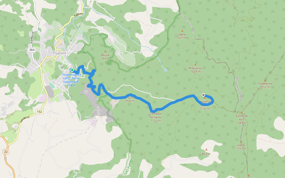 Планинарска кућа "Ратко Курузовић" - Мали Штурац - Велики Штурац walking route map in Rudnik