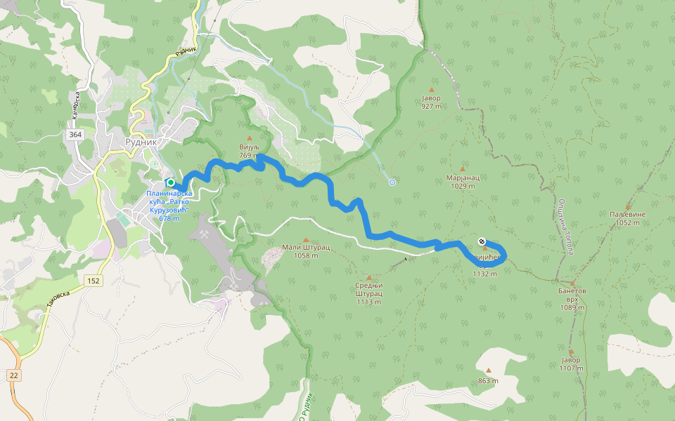 Планинарска кућа "Ратко Курузовић" - Велики Штурац walking route map in Rudnik