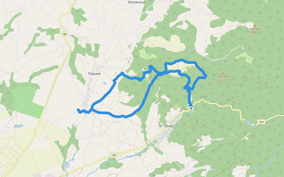 Манастир Раваница - Бостава - Манастир Раваница walking route map in Senje