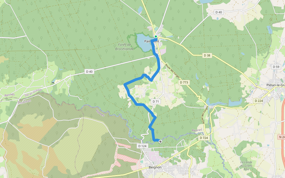 Tour de Brocéliande, variante Aff walking route map in Paimpont