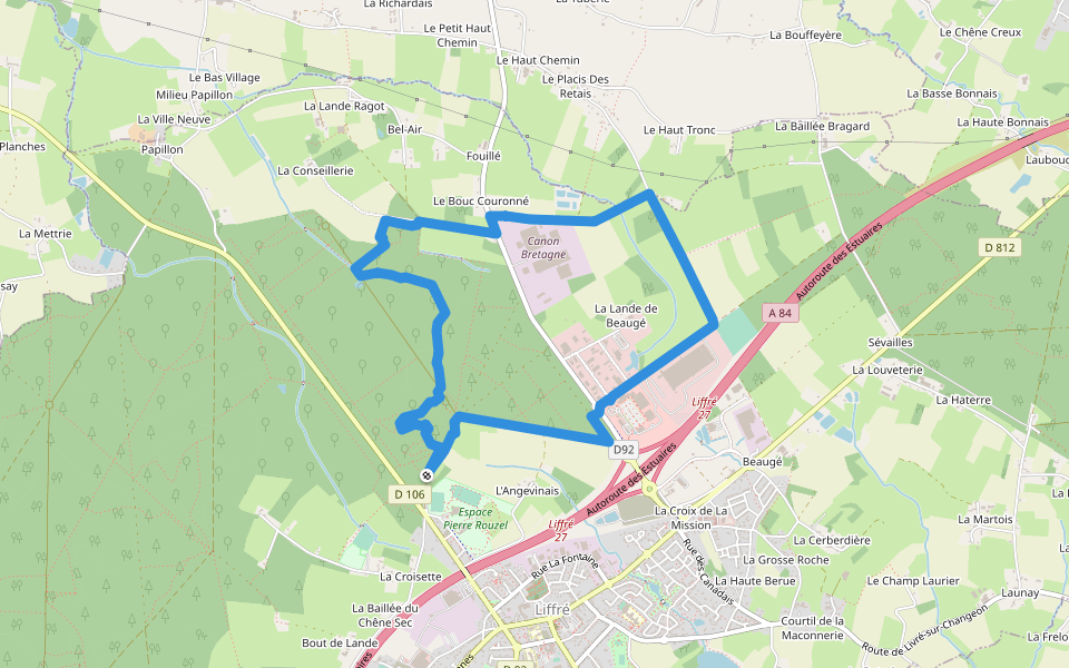 Les landes de Beaugé walking route map in Liffré