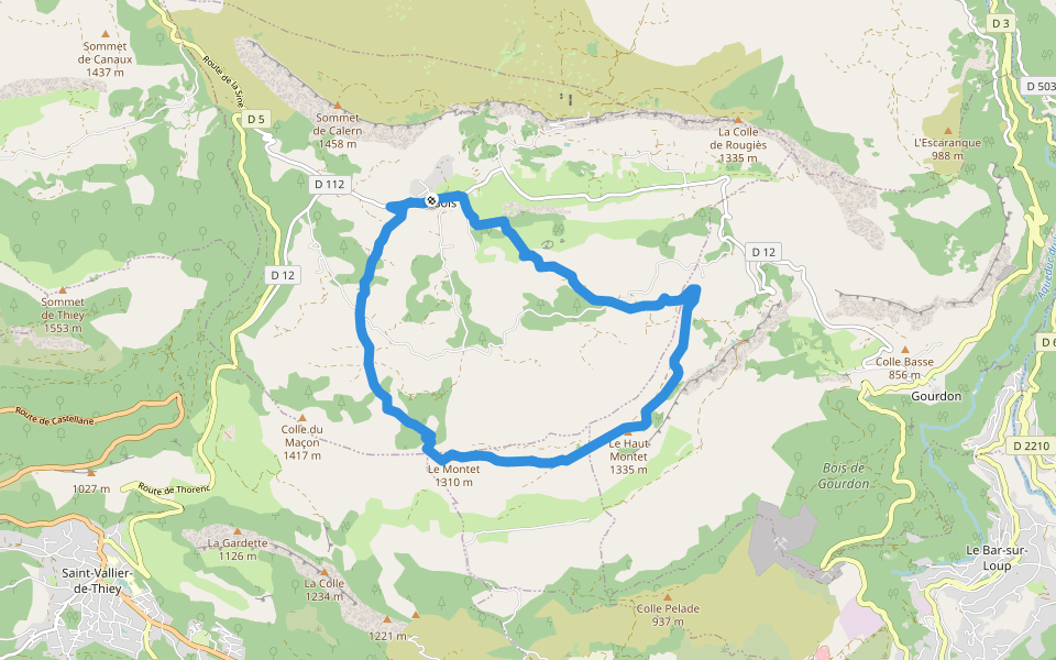 Plateau de Caussols walking route map in Caussols