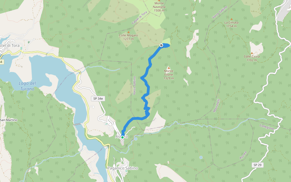 Ascrea - Mirandella - F.te le Forche walking route map in Ascrea