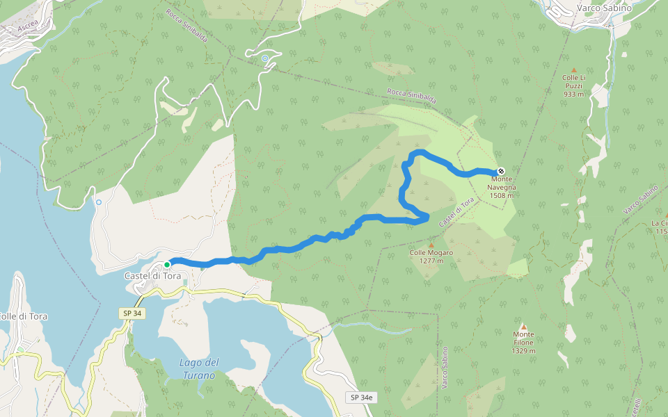 Castel di Tora-Monte Navegna walking route map in Castel di Tora
