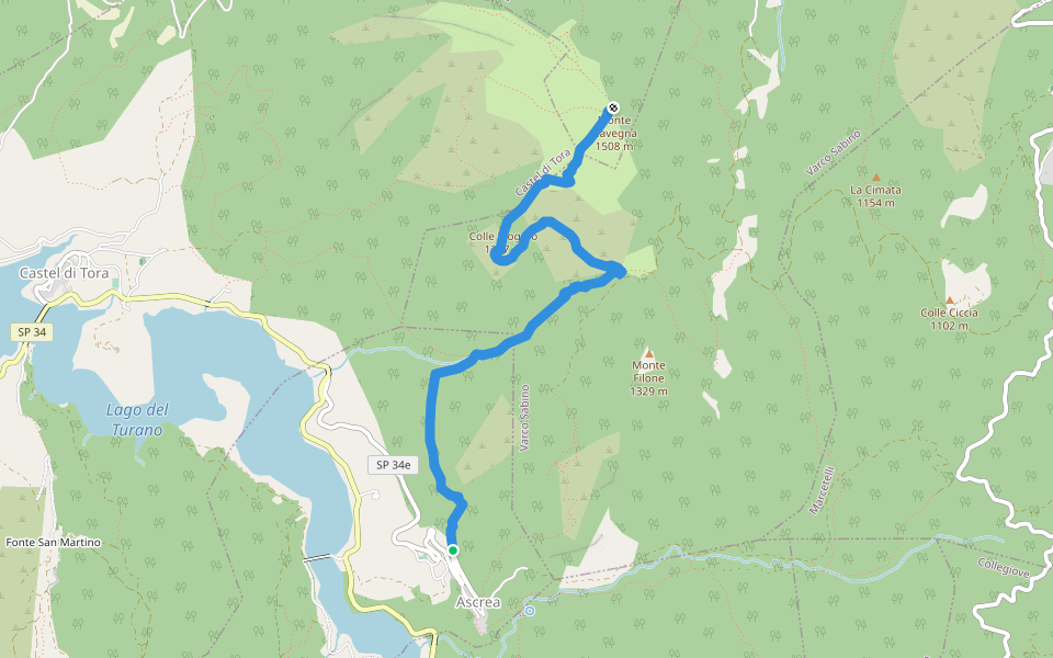 Ascrea-Monte Navegna walking route map in Ascrea