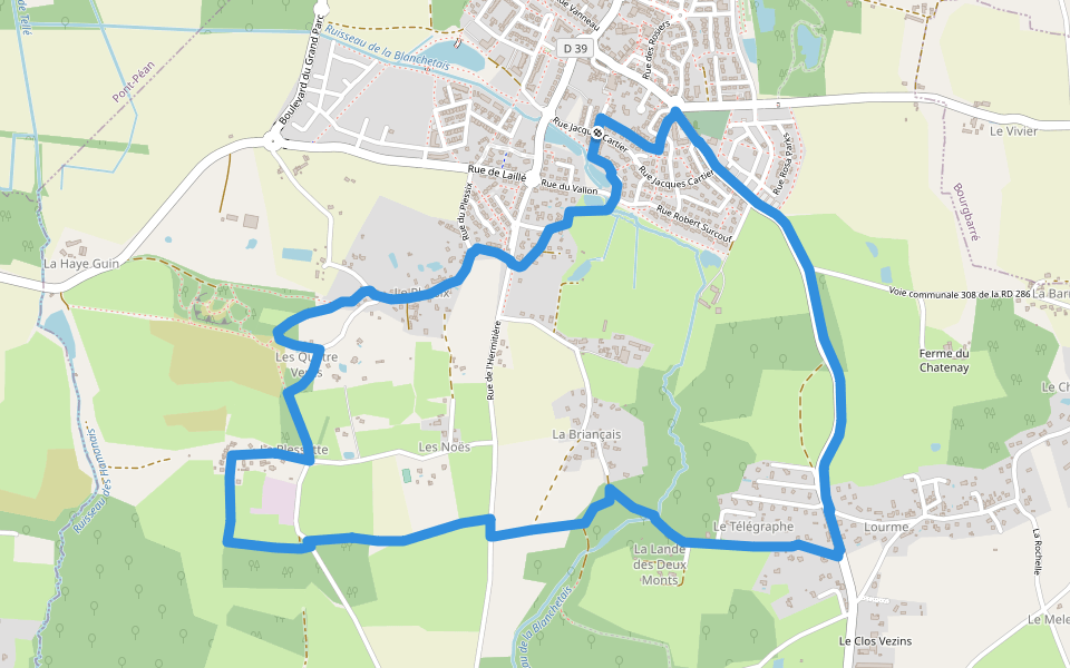 Circuit des deux Monts et du Télégraphe walking route map in Orgères