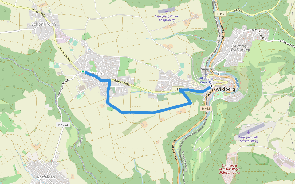 Effringen Hauptstraße - Wildberg Marktstraße walking route map in Wildberg