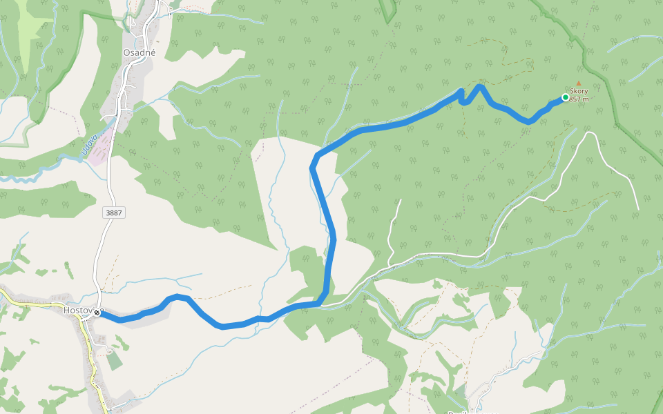 Zvonica na bojisku I. sv. vojny pod vrchom Skory walking route map in Hostovice