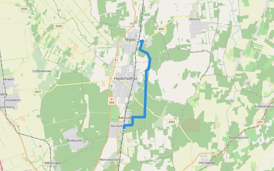 P (Bocskaikert – Téglás) walking route map in Téglás