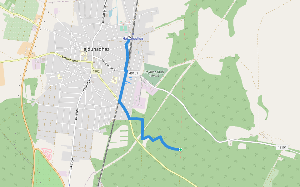 P▙ (Hajdúhadház ) walking route map in Hajdúhadház