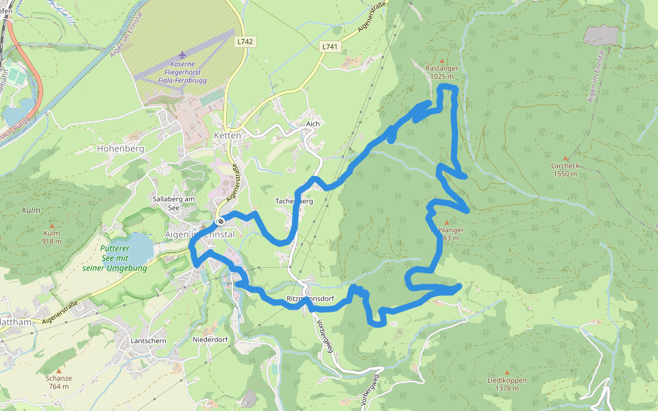 Stalingradkreuz Kohlanger Rastanger Weg walking route map in Aigen im Ennstal