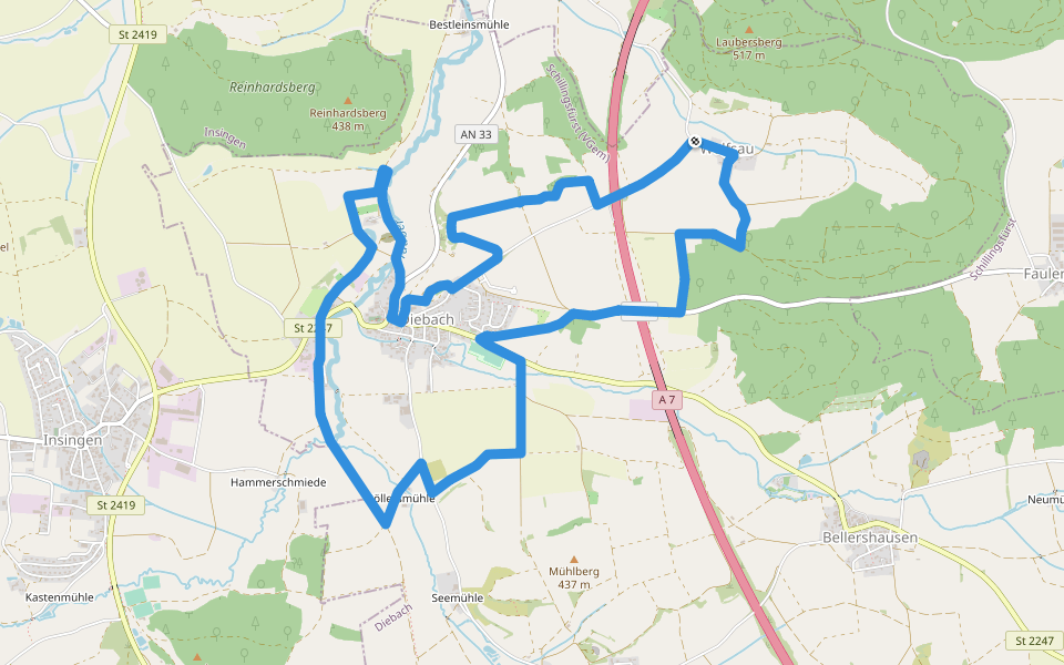 Krone walking route map in Diebach