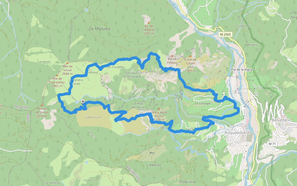 Circuit de la Maluna walking route map in Roquebillière