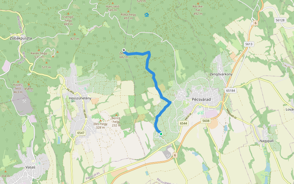 Bazsarózsa tanösvény walking route map in Pécsvárad