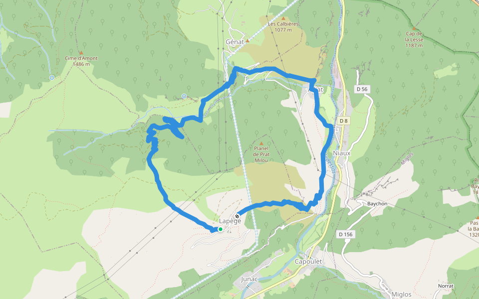 Lapège et Pladetis walking route map in Lapège