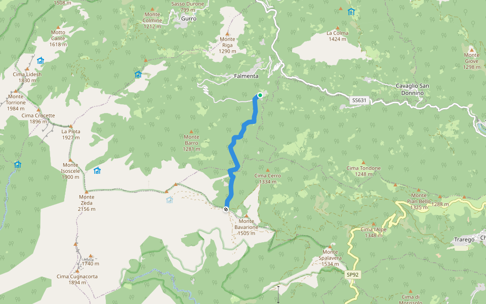 S15 Crealla - Passo Folungo walking route map in Falmenta