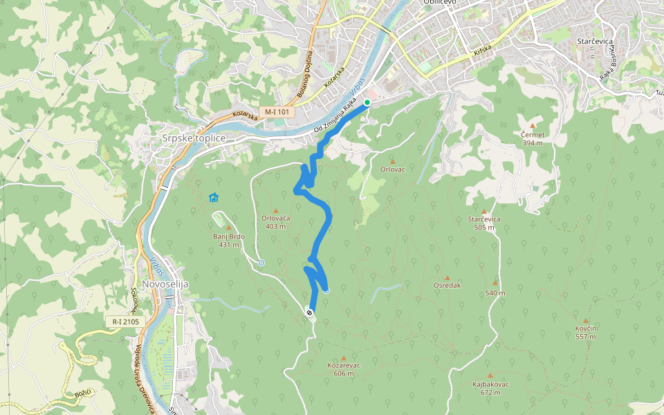 Trešnjička ruta walking route map in Banja Luka
