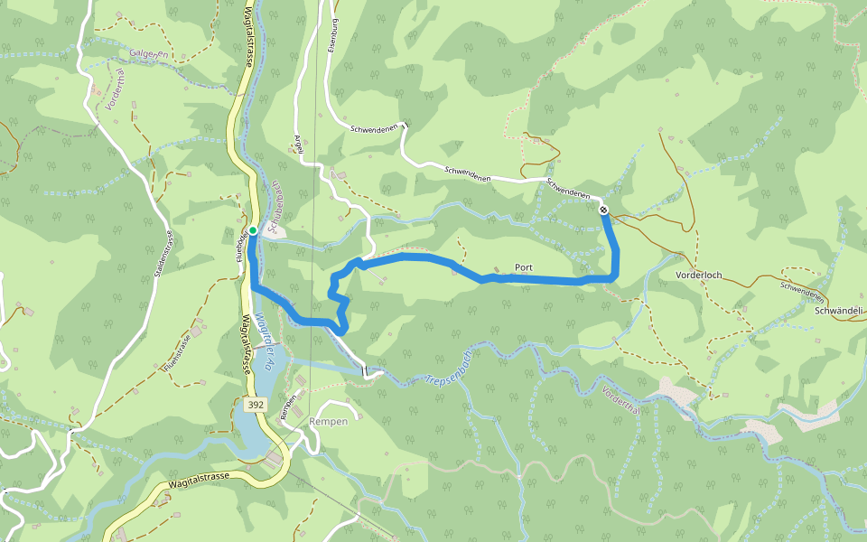 Flüebödeli - Schwändelen walking route map in Vorderthal