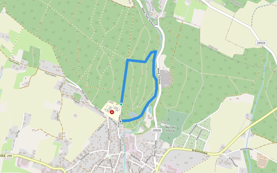 NS údolím Hartského potoka walking route map in Dvůr Králové nad Labem