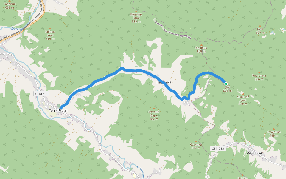 Недільна - Вежа Пам'яті walking route map in Yamel'nytsya