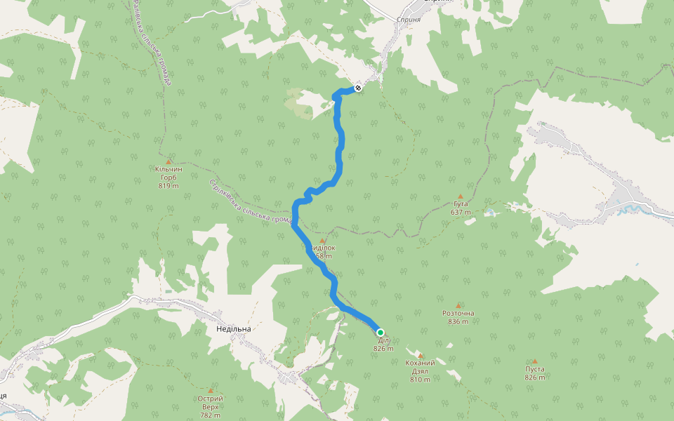 Сприня - Каплиця - Вежа Пам'яті walking route map in Yamel'nytsya