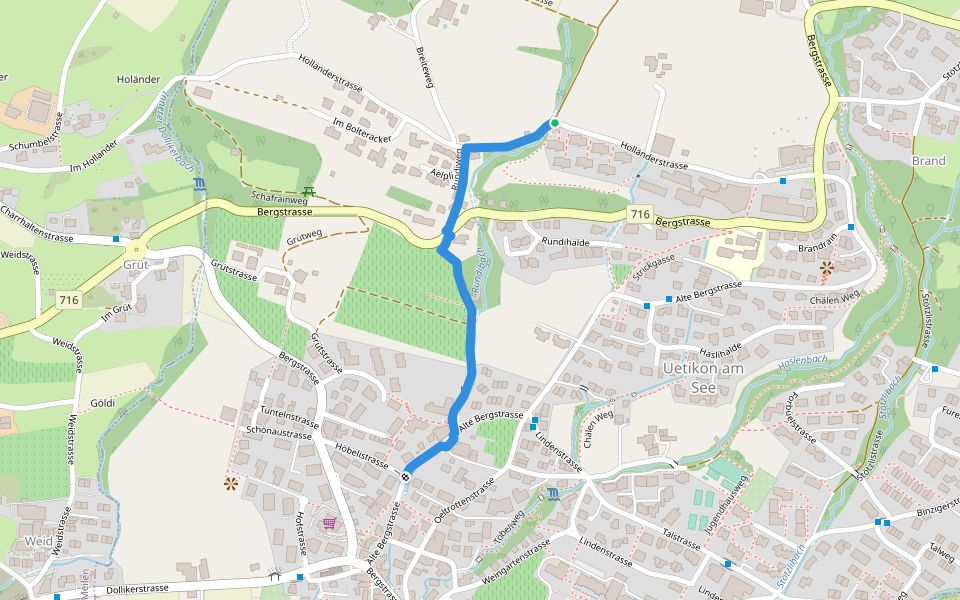 Uetikon Brand - Uetikon Grossdorf walking route map in Uetikon am See