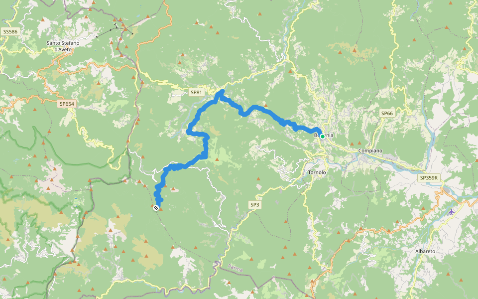 Bedonia - Momarola - Segarino - Anzola - Spora - Passo della Tabella - Monte Crociato walking route map in Bedonia