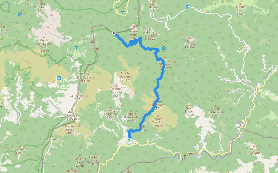 Squeri - Sella Palo - Monte Carignone - Sorgenti del Taro - Passo Dell'Incisa walking route map in Santa Maria del Taro