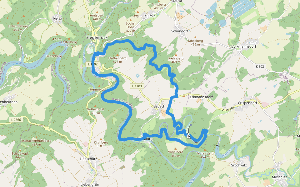 RWW Saale - Wisenta - Plothengrund walking route map in Schleiz