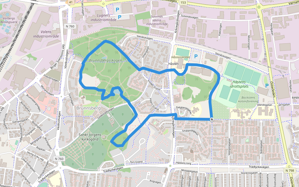 Hälsans Stig Varberg walking route map in Varberg