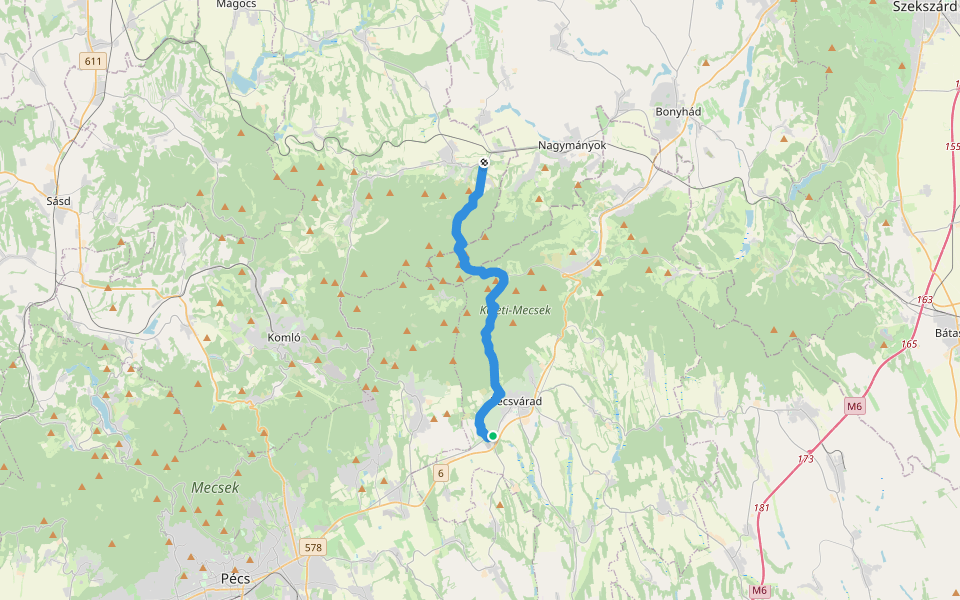 Z+ (Dombay-tó – Pécsvárad – Réka-völgy – Óbánya – Máza) walking route map in Pécsvárad