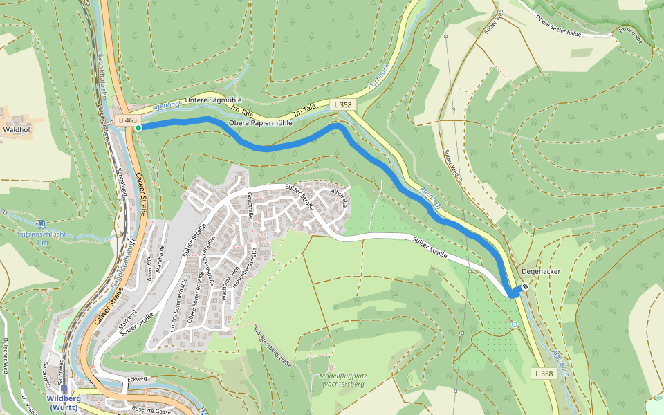 Tiefenbach - Untere Papiermühle walking route map in Wildberg